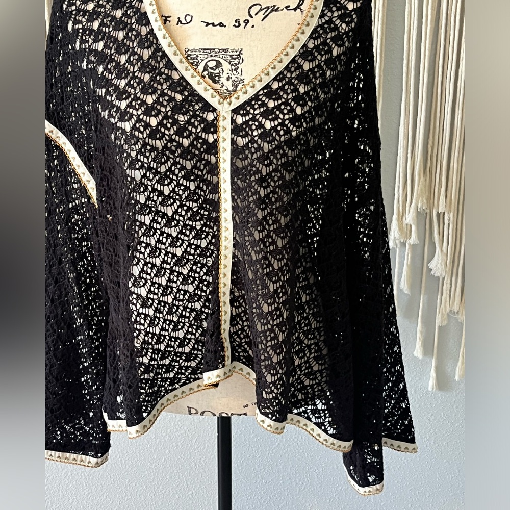 POL Lightweight Crochet Beach Hoodie OS Slouchy Loose Knit